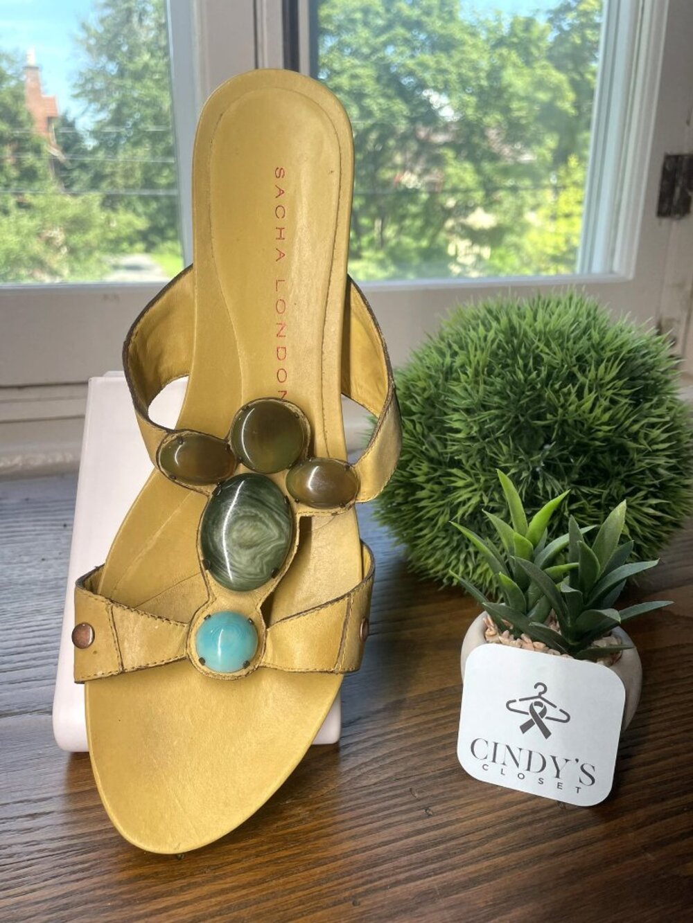 ✨ Vintage Sacha London Yellow Leather Embellished Heeled Sandals ✨